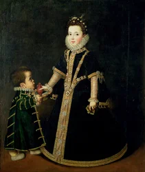 Dziewczynka z karłem, przypuszczalnie portret Małgorzaty Sabaudzkiej, córki księcia i księżnej Sabaudii, ok. 1595